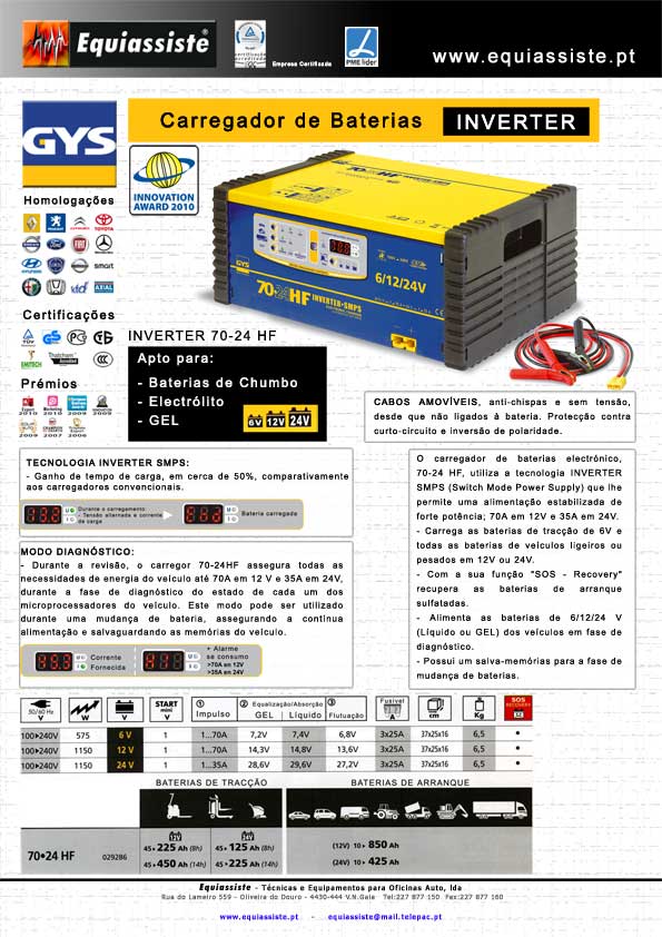 GYS Carregador de Baterias 6, 12 e 24 Volts Inverter
